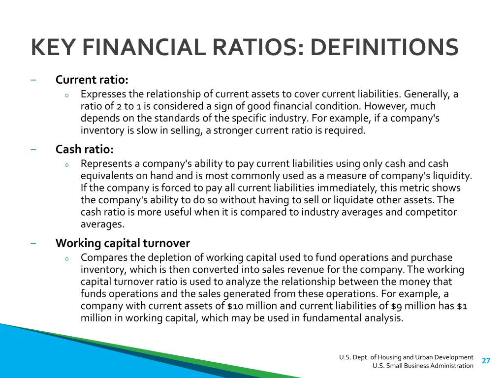 key financial ratios definitions