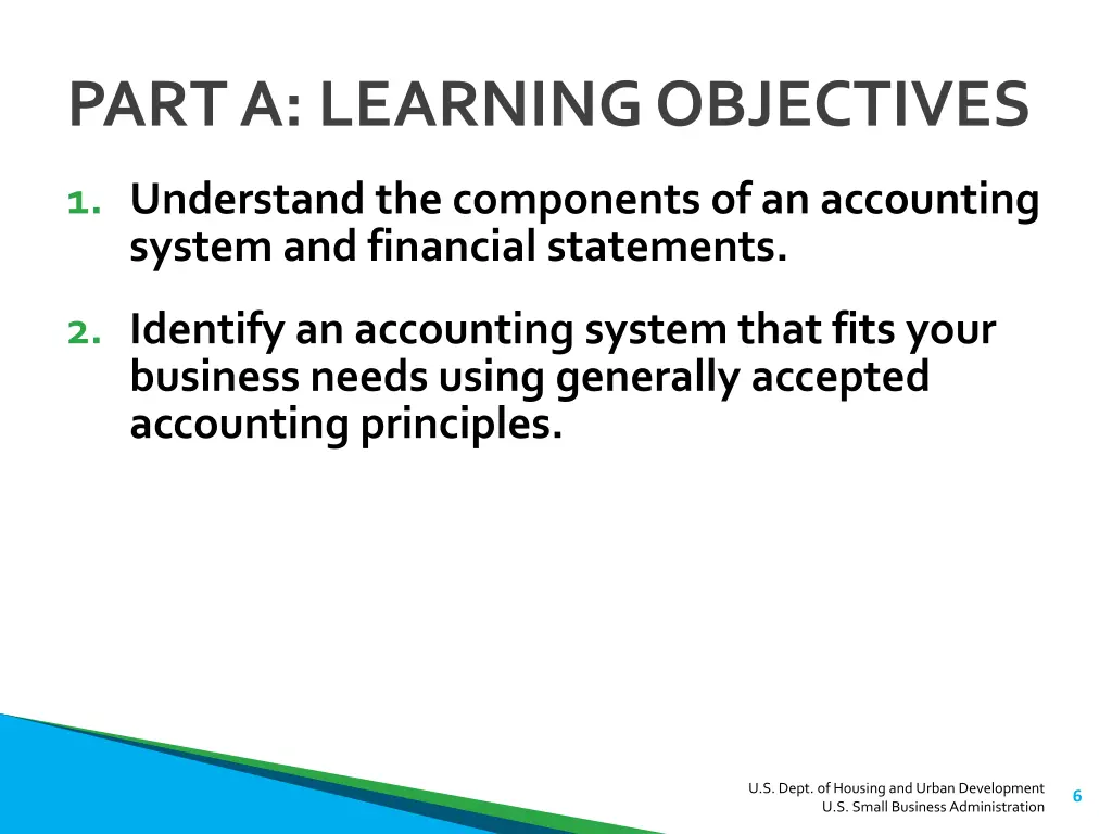 part a learning objectives