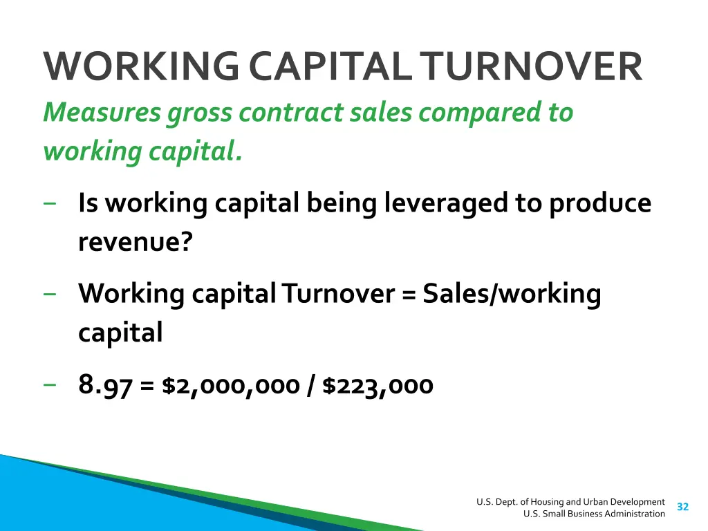 working capital turnover measures gross contract