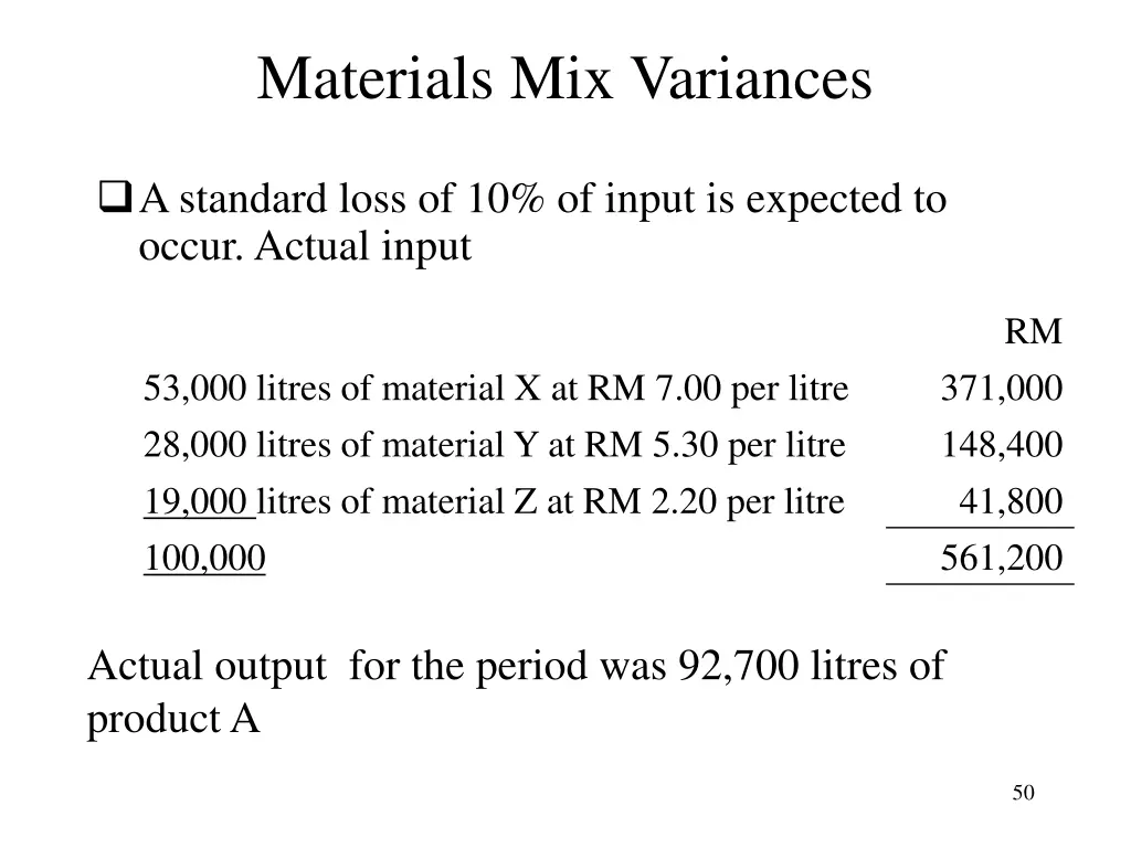 materials mix variances 1