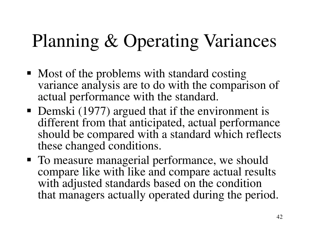 planning operating variances