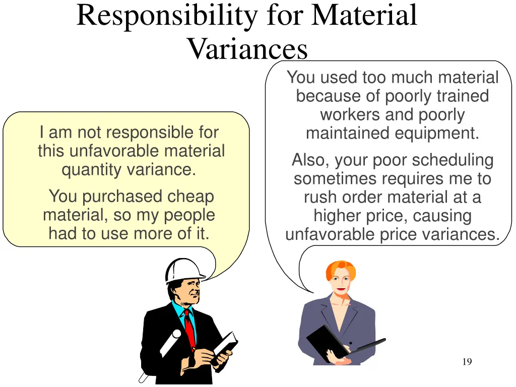 responsibility for material variances