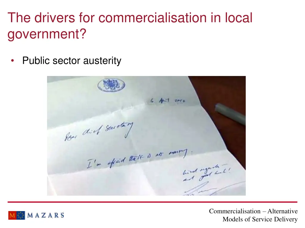 the drivers for commercialisation in local