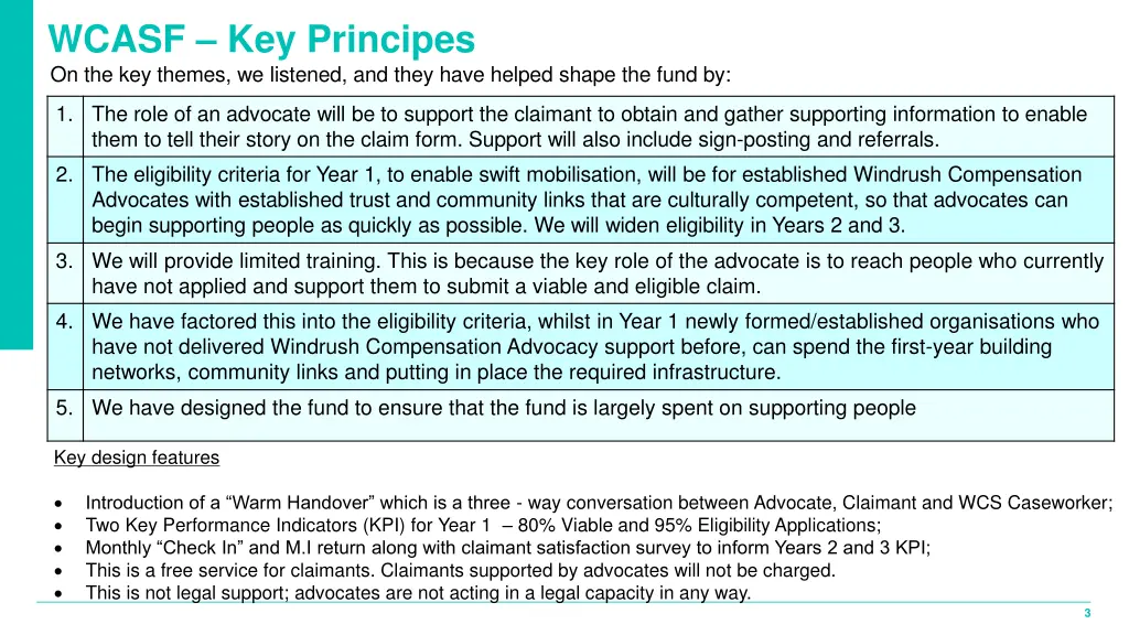 wcasf key principes on the key themes we listened
