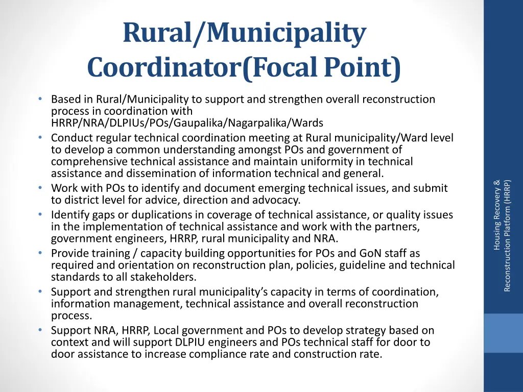 rural municipality coordinator focal point