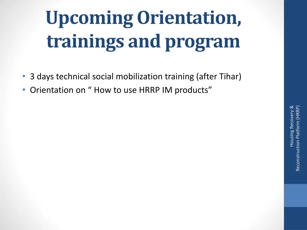 upcoming orientation trainings and program