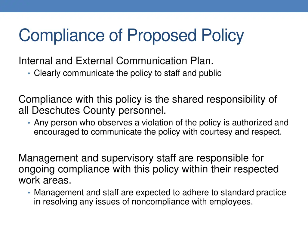 compliance of proposed policy