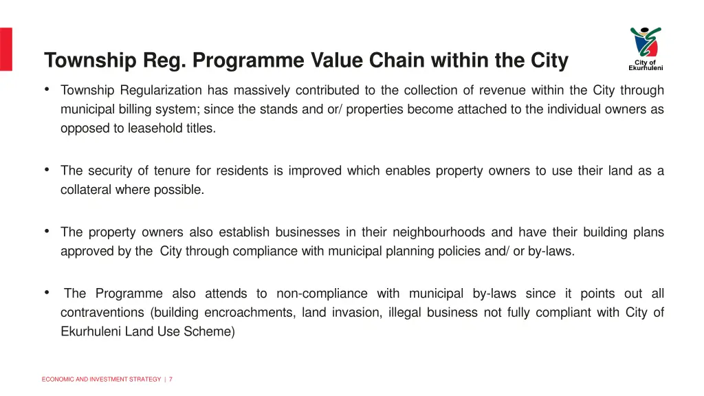 township reg programme value chain within the city