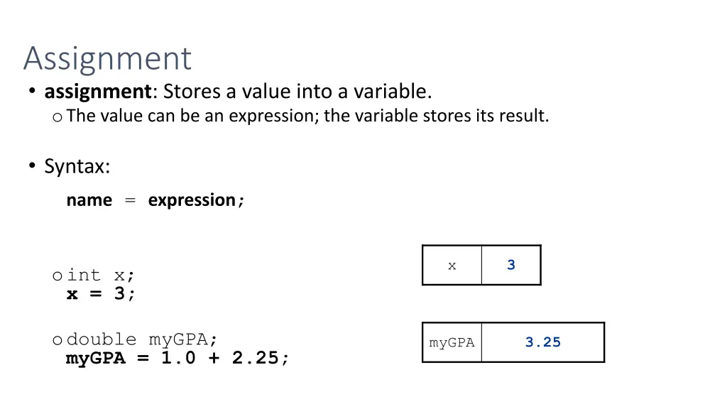 assignment assignment stores a value into