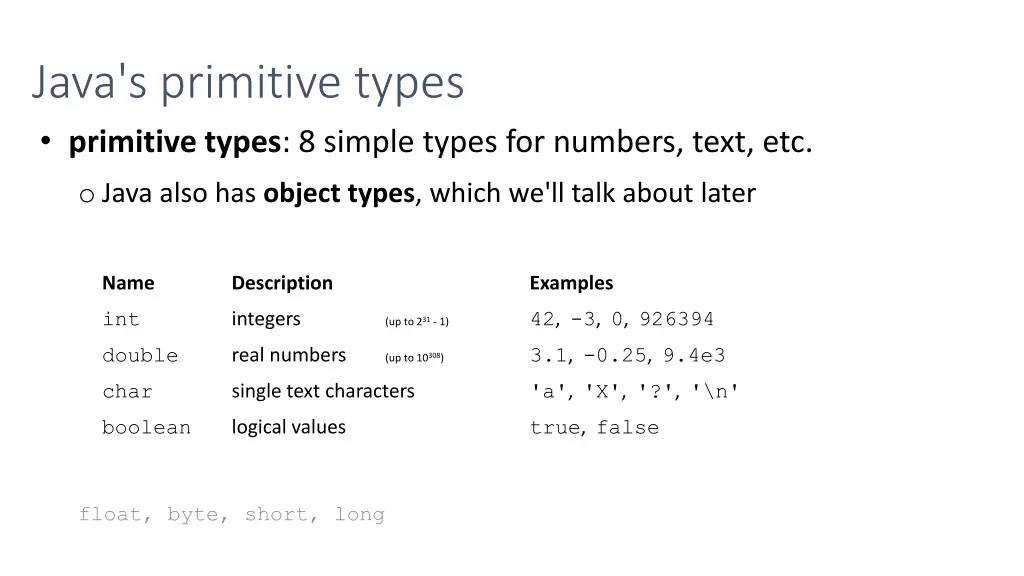 java s primitive types primitive types 8 simple