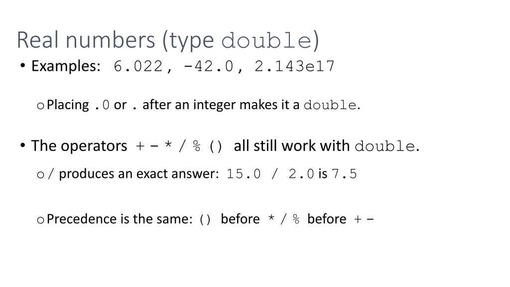 real numbers type double examples