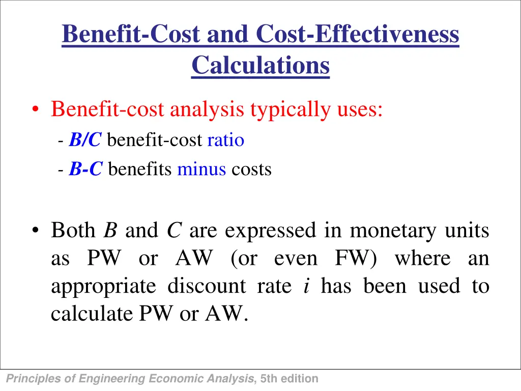 benefit cost and cost effectiveness calculations