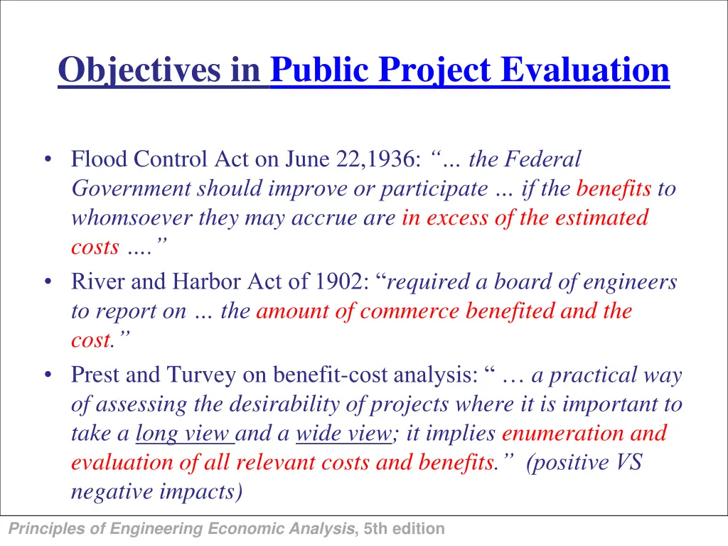 objectives in public project evaluation