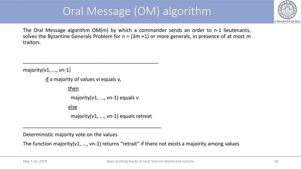 oral message om algorithm 1