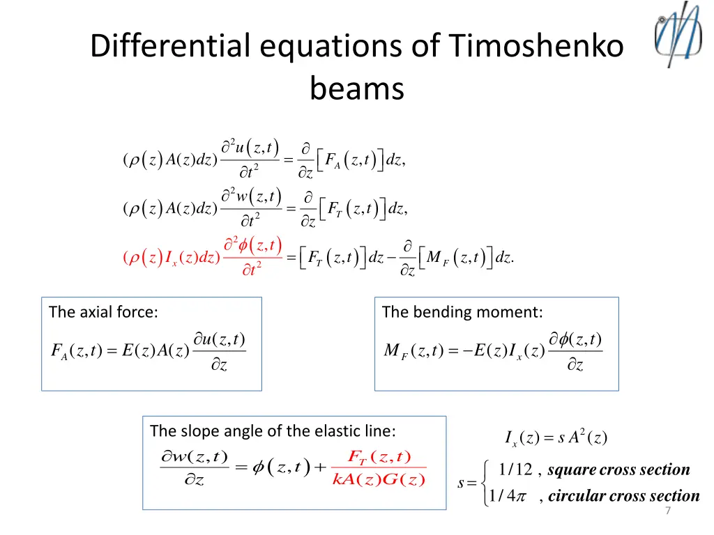 differential equations of timoshenko beams