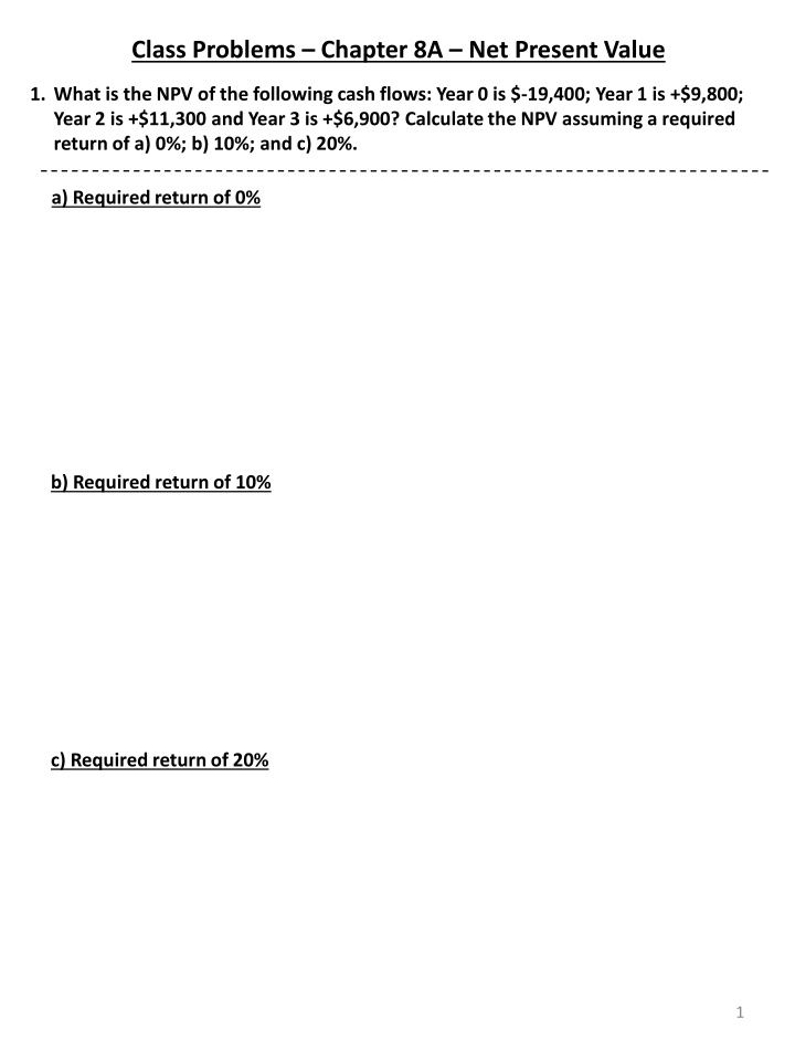 class problems chapter 8a net present value