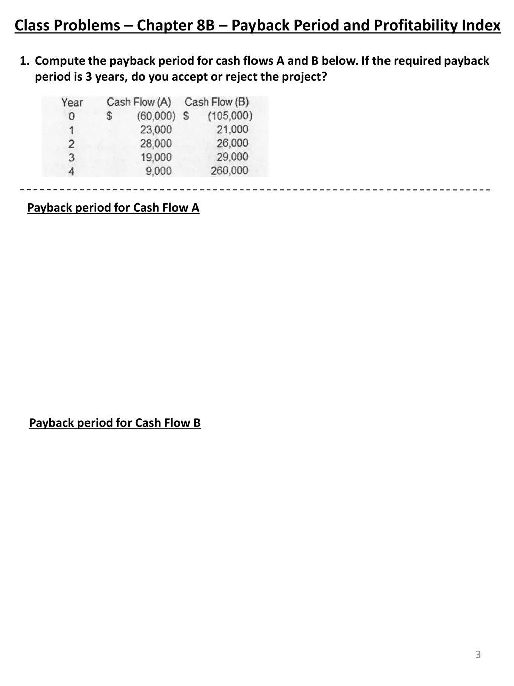 class problems chapter 8b payback period