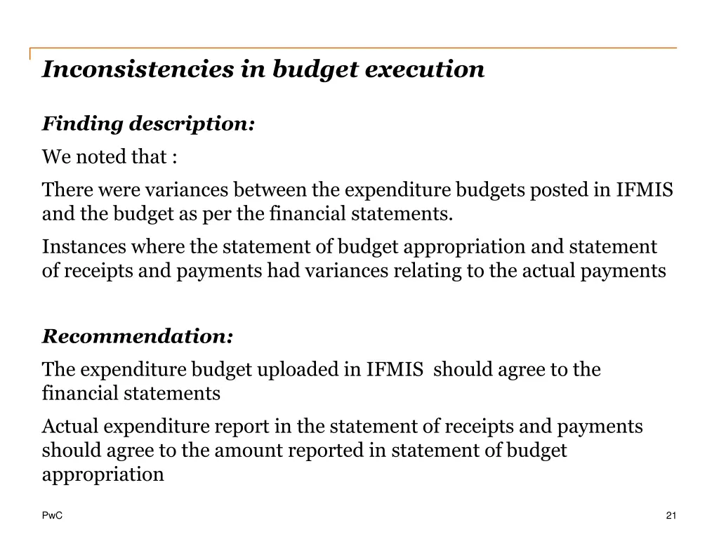 inconsistencies in budget execution