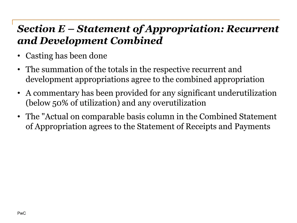 section e statement of appropriation recurrent