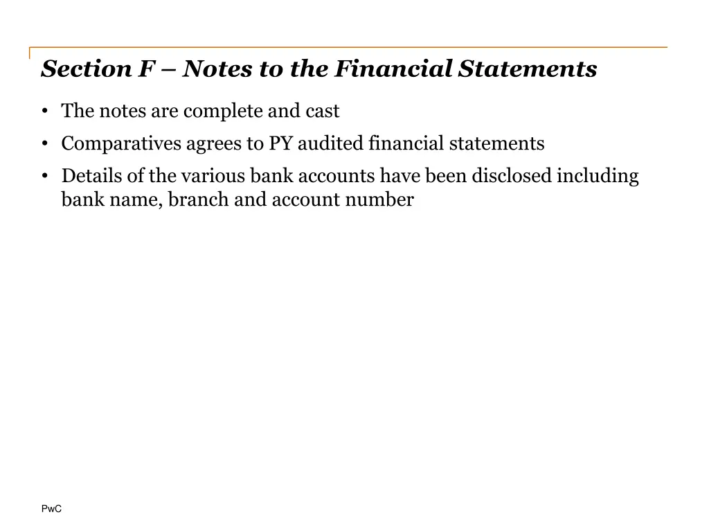 section f notes to the financial statements