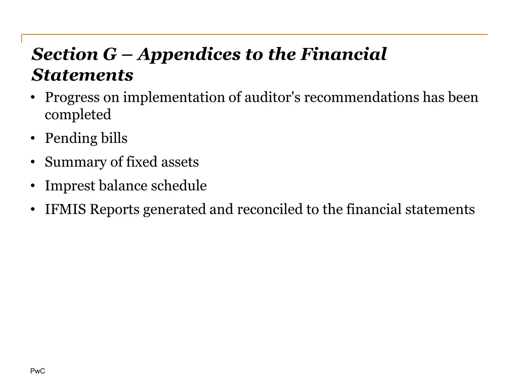 section g appendices to the financial statements