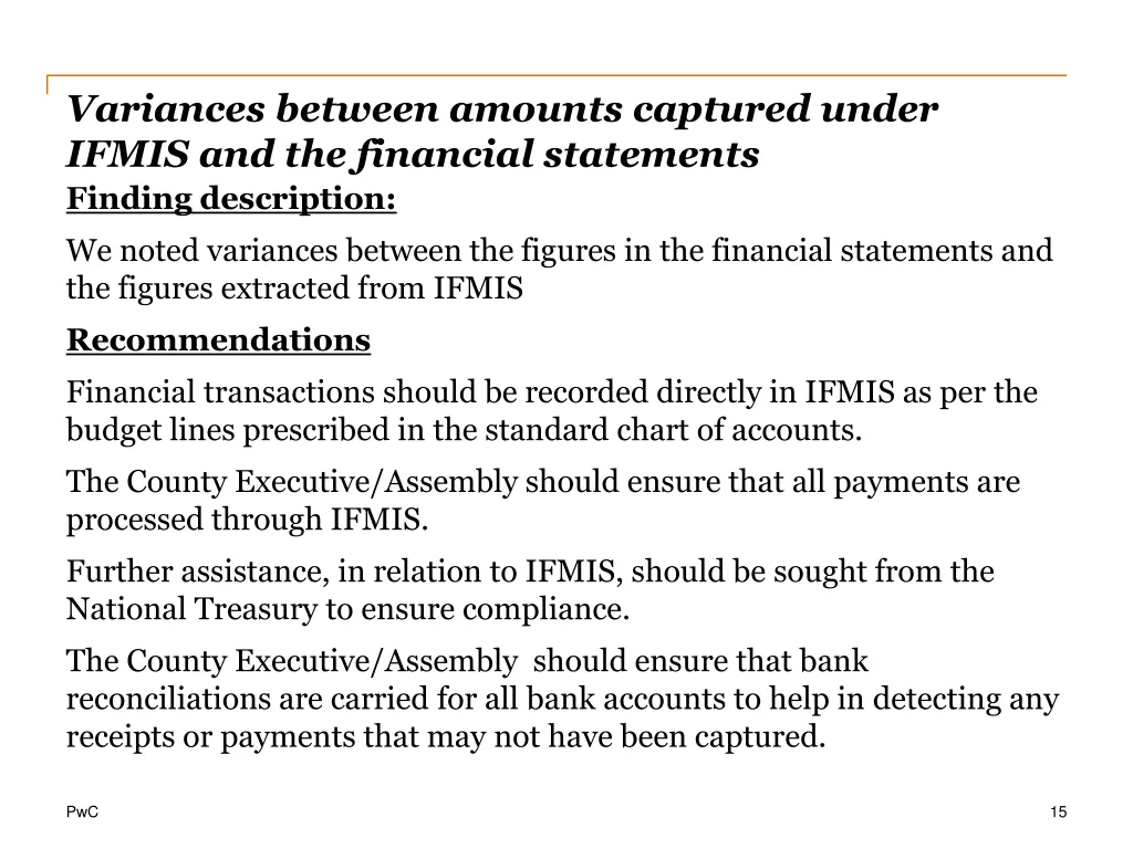 variances between amounts captured under ifmis