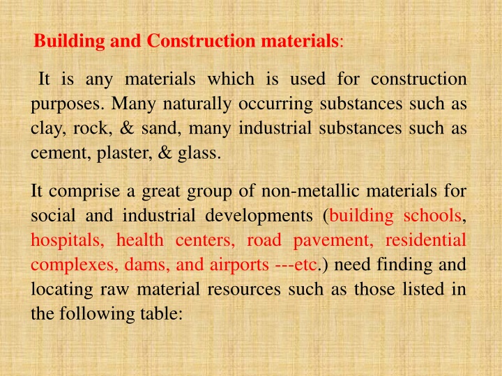 building and construction materials