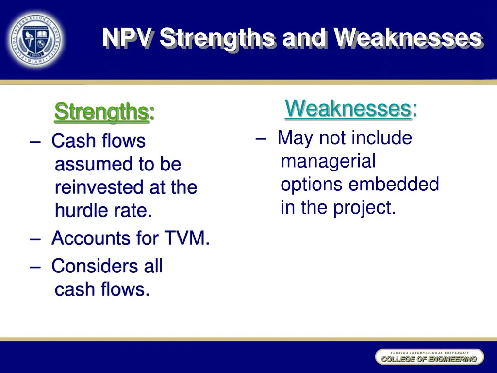 npv strengths and weaknesses