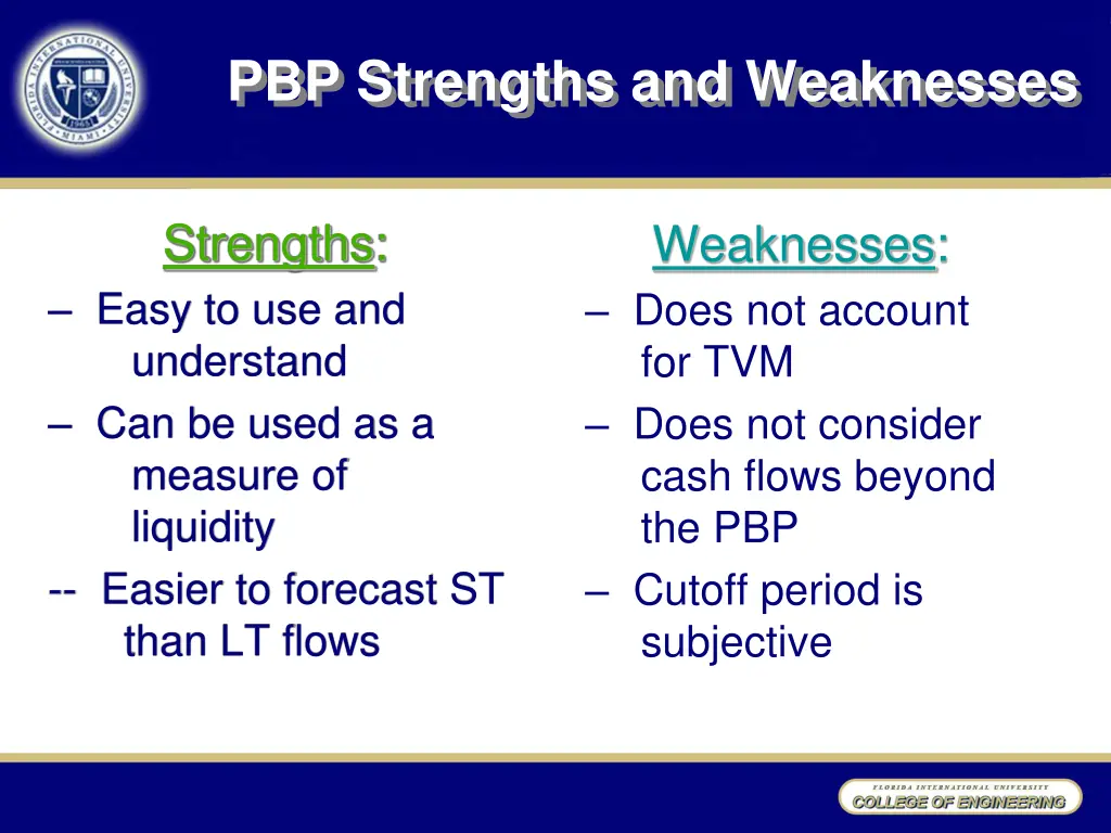 pbp strengths and weaknesses