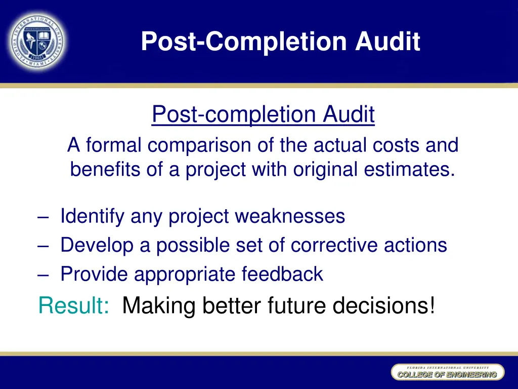 post completion audit