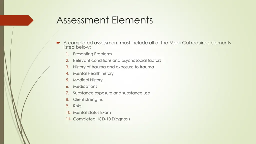 assessment elements