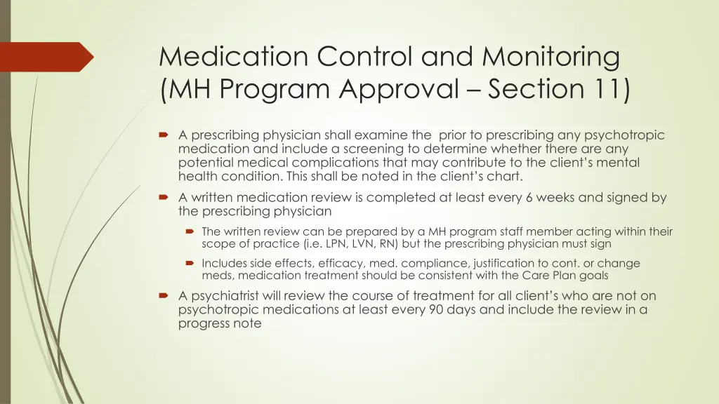 medication control and monitoring mh program