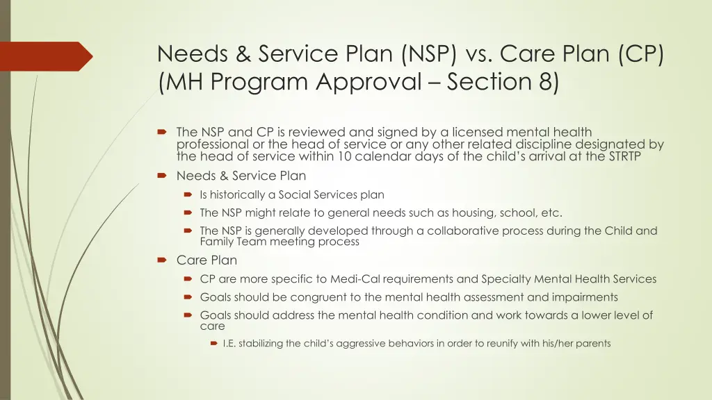 needs service plan nsp vs care plan cp mh program