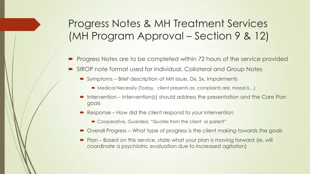 progress notes mh treatment services mh program