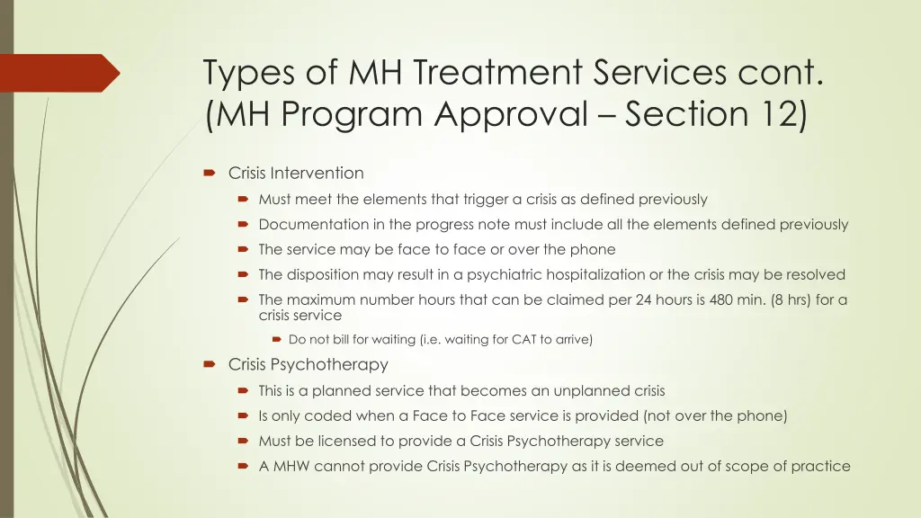 types of mh treatment services cont mh program 2