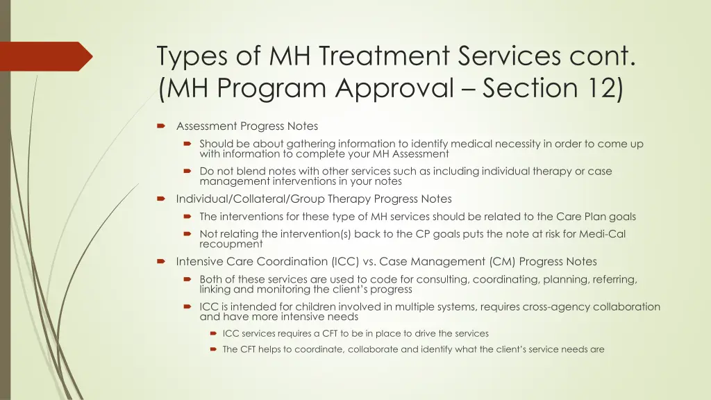 types of mh treatment services cont mh program