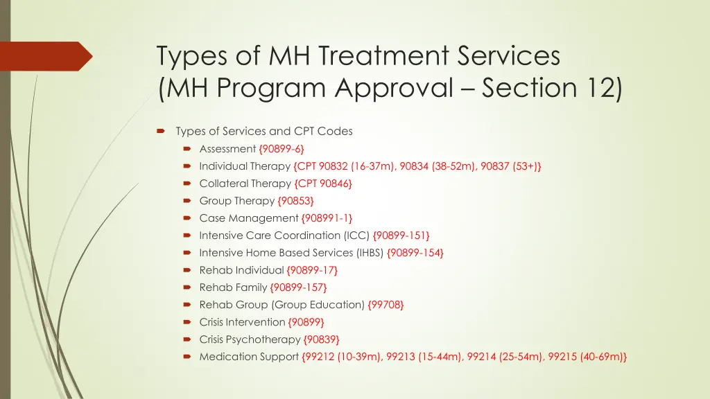 types of mh treatment services mh program