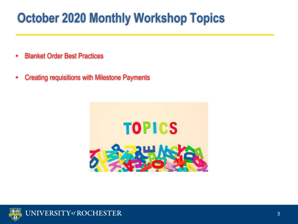 october 2020 monthly workshop topics