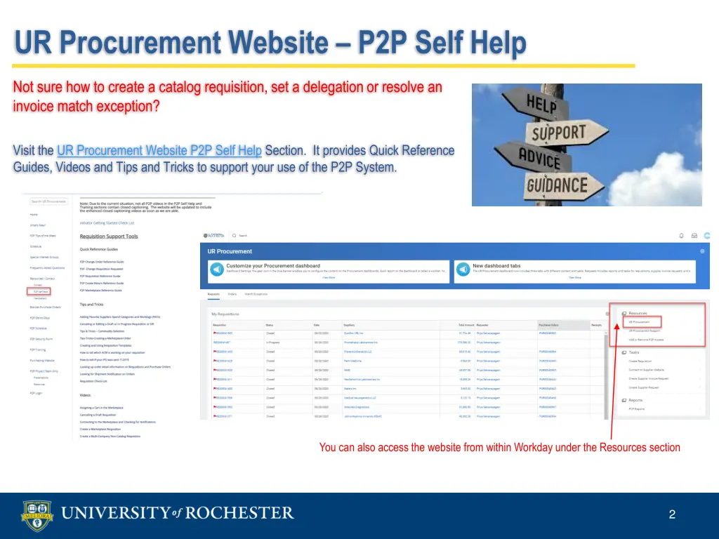 ur procurement website p2p self help