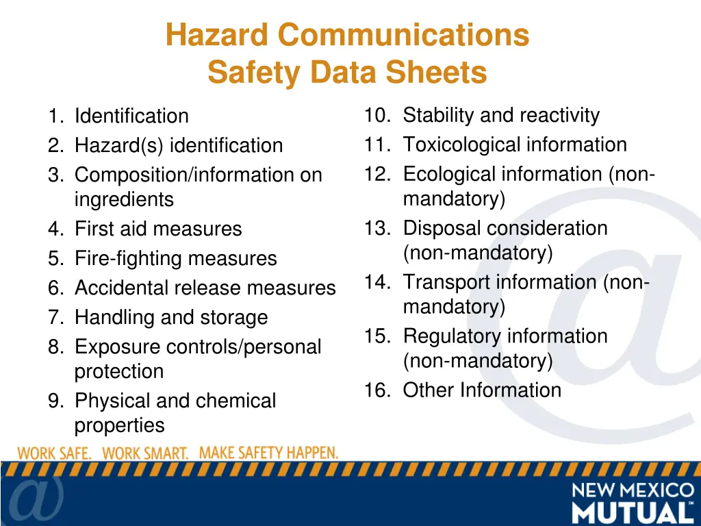 hazard communications safety data sheets