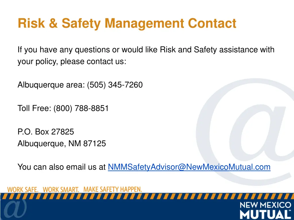 risk safety management contact