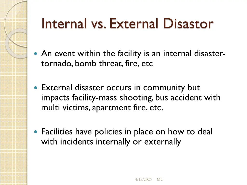 internal vs external disastor