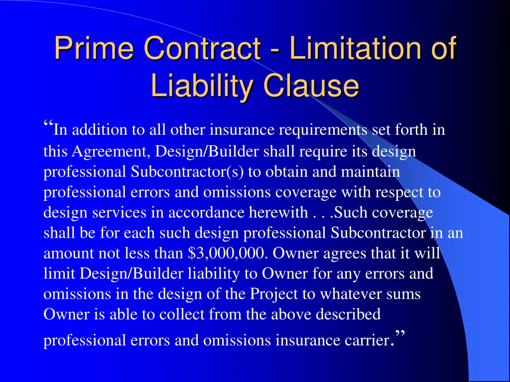 prime contract limitation of liability clause