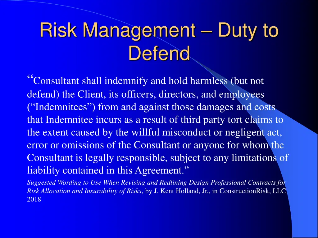 risk management duty to defend