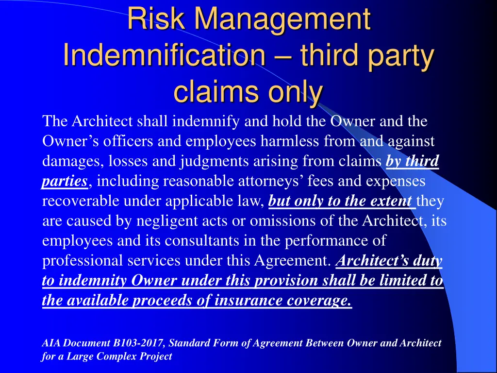 risk management indemnification third party