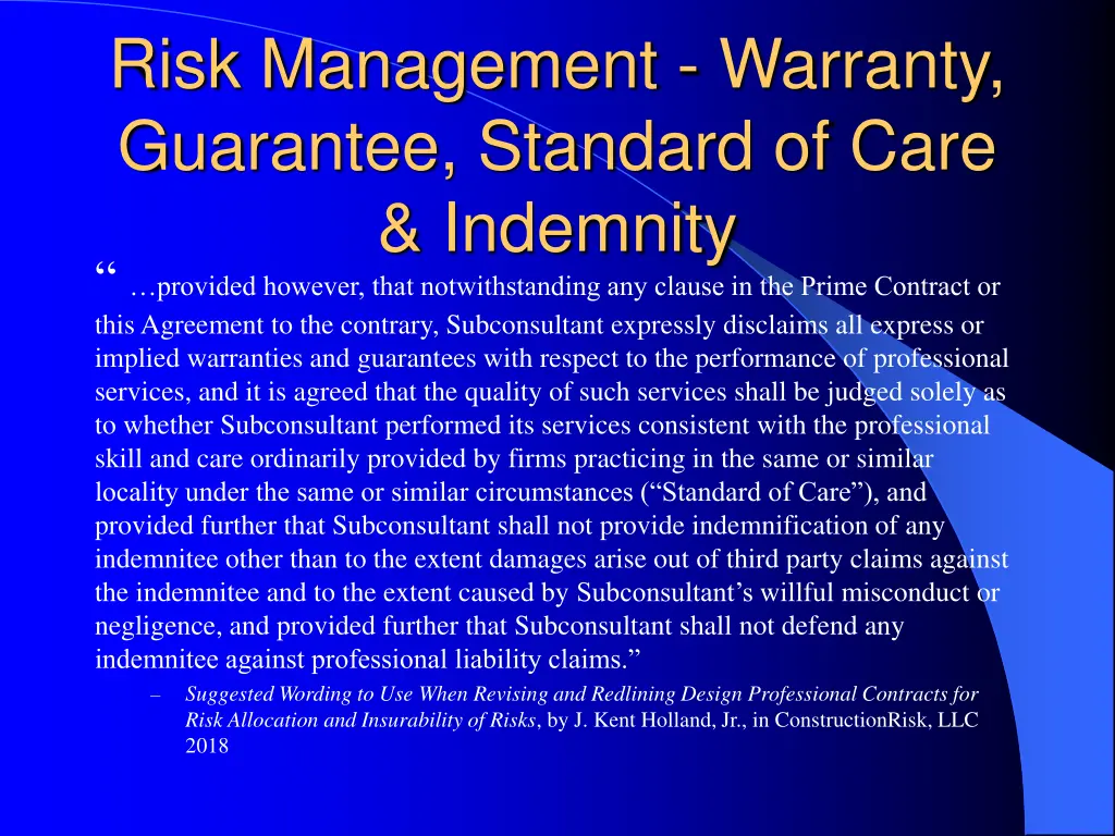risk management warranty guarantee standard