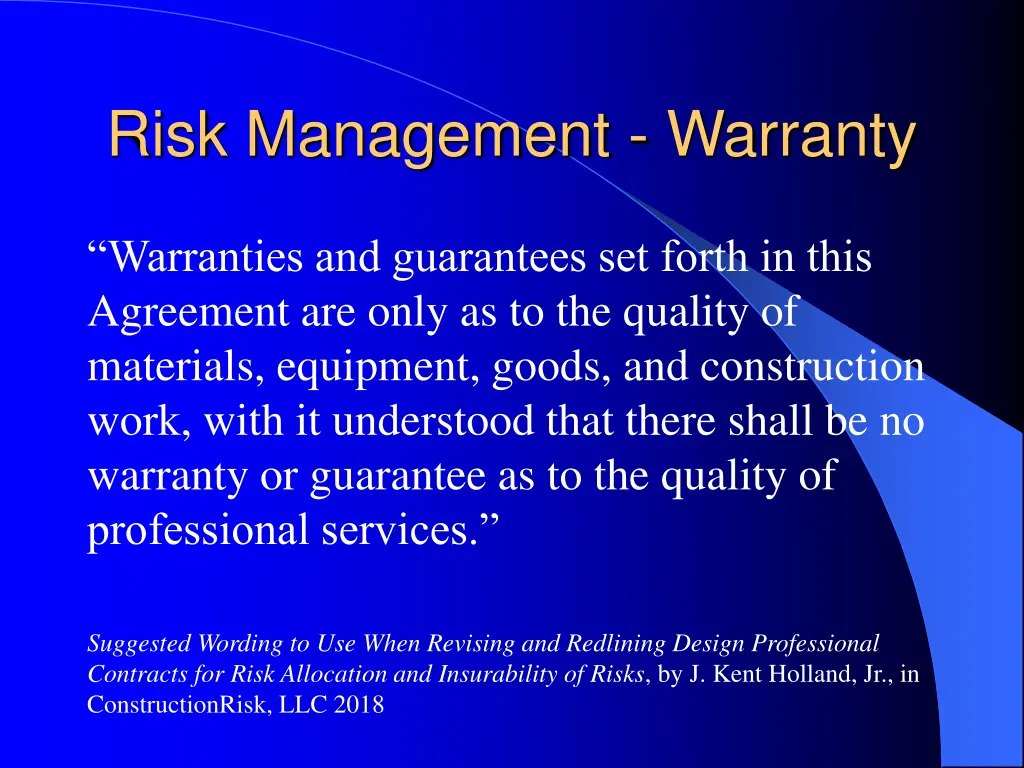 risk management warranty