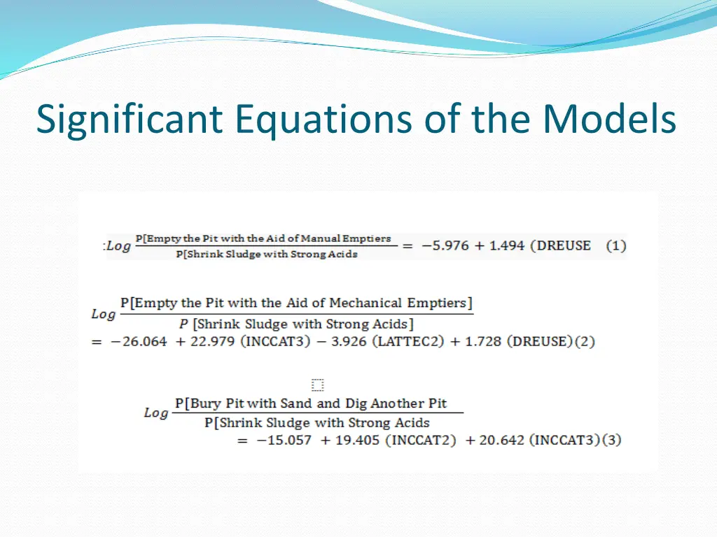 significant equations of the models