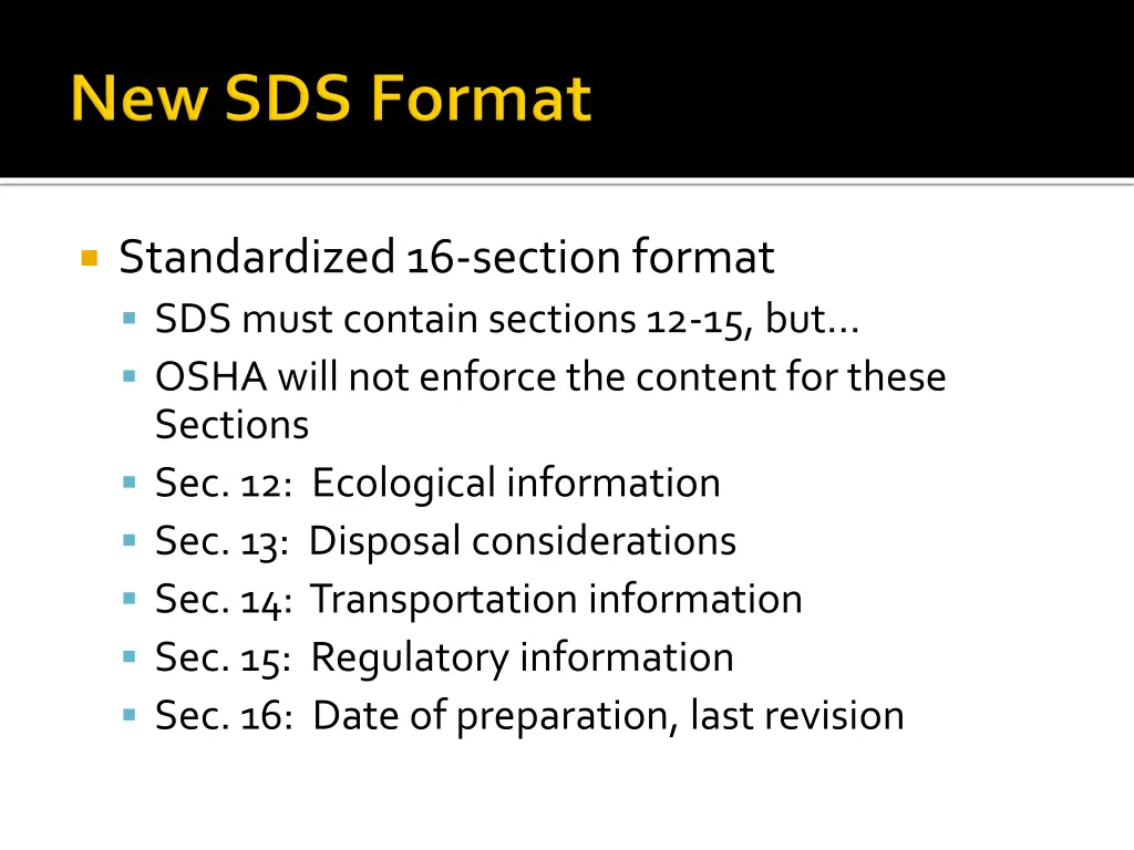 standardized 16 section format sds must contain