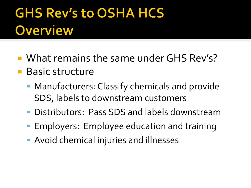 what remains the same under ghs rev s basic